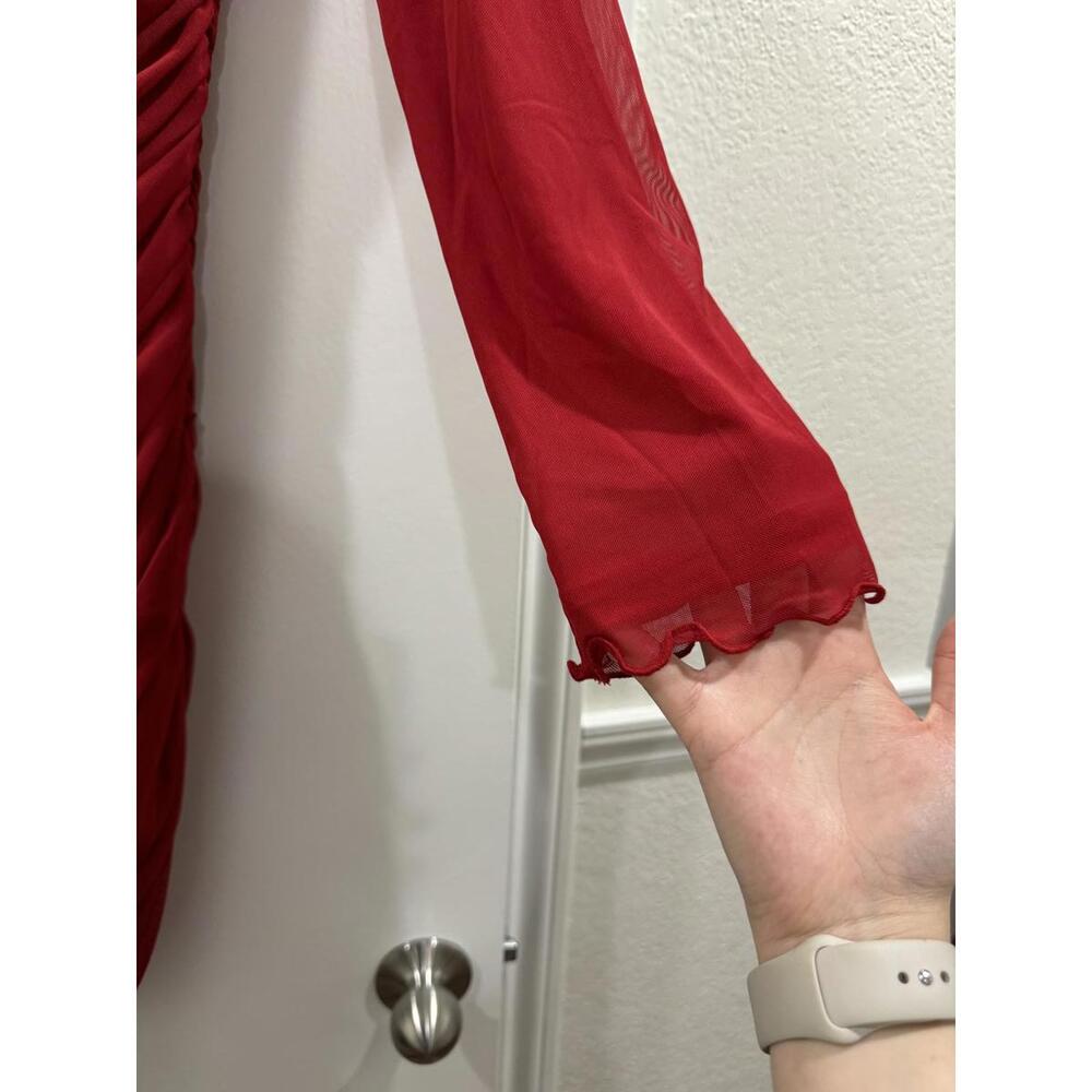 NWT Princess Polly Grandy Red Long Sleeve Ruched Bodycon Short Mini Dress Size 8 - Picture 9 of 9